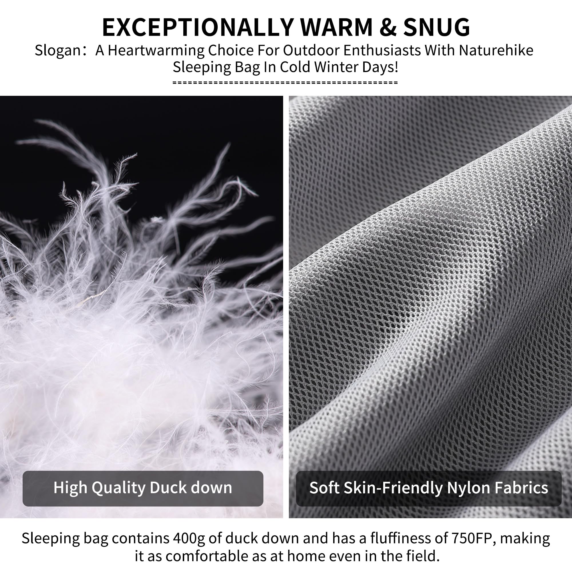Naturehike ultralight duck-down sleeping bag waterproof nylon shell resists damp conditions