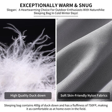 Naturehike ultralight duck-down sleeping bag waterproof nylon shell resists damp conditions