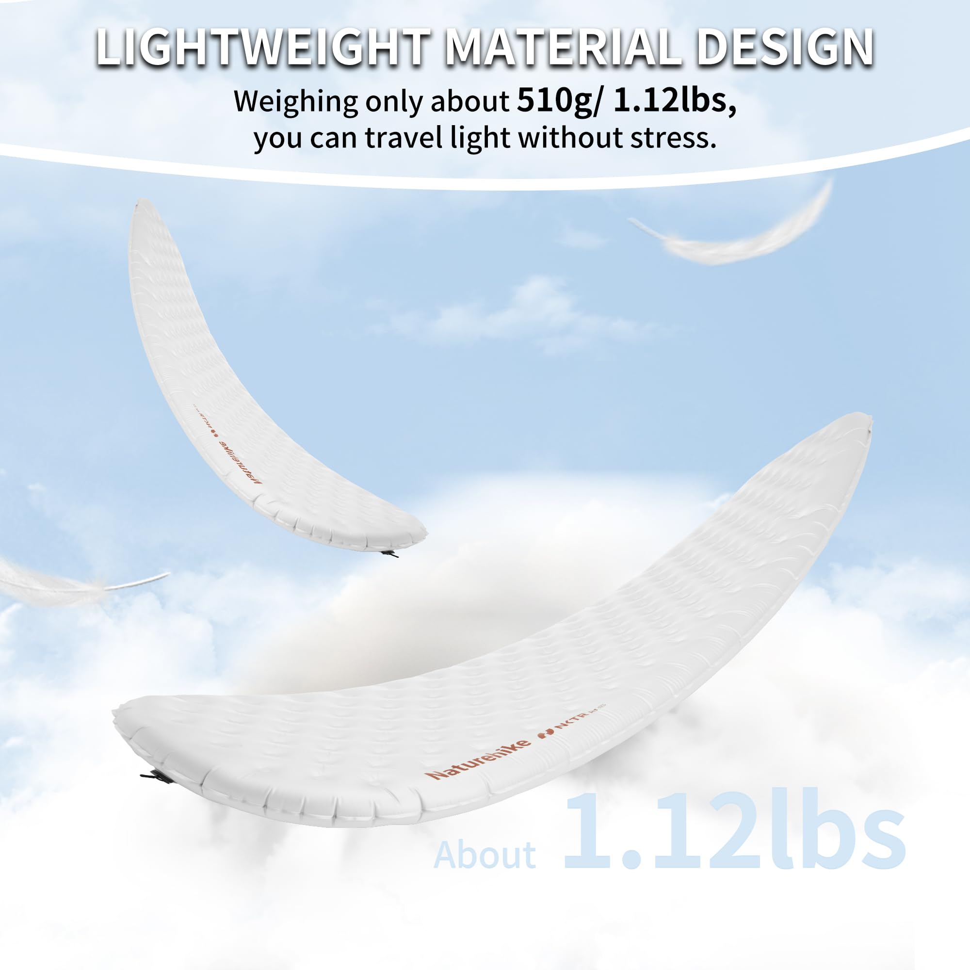 Naturehike ultralight sleeping pad 3D structure visualizes air chambers reducing heat loss.