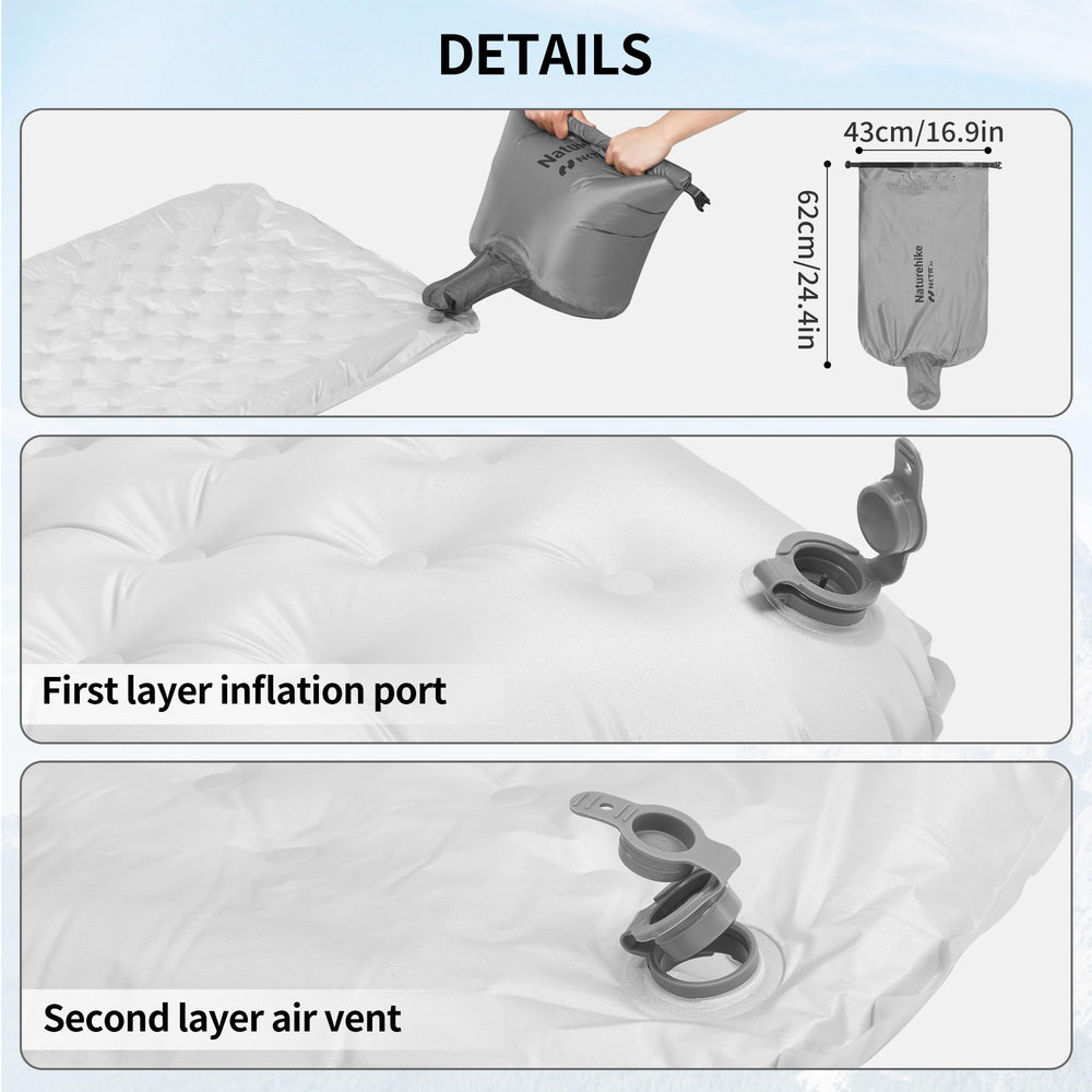 Naturehike ultralight sleeping pad 3D structure visualizes air chambers reducing heat loss.