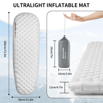 Naturehike ultralight sleeping pad side profile demonstrates 12cm thickness for added cushioning.