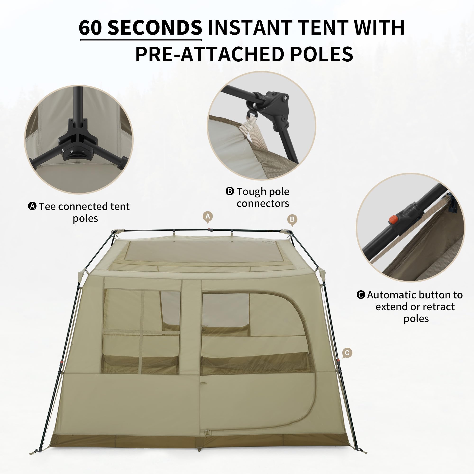 Naturehike Village camping tent double-wall design enhances weather resistance and airflow.