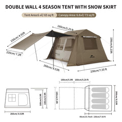 Naturehike Village camping tent interior space shows roomy headroom for family comfort.