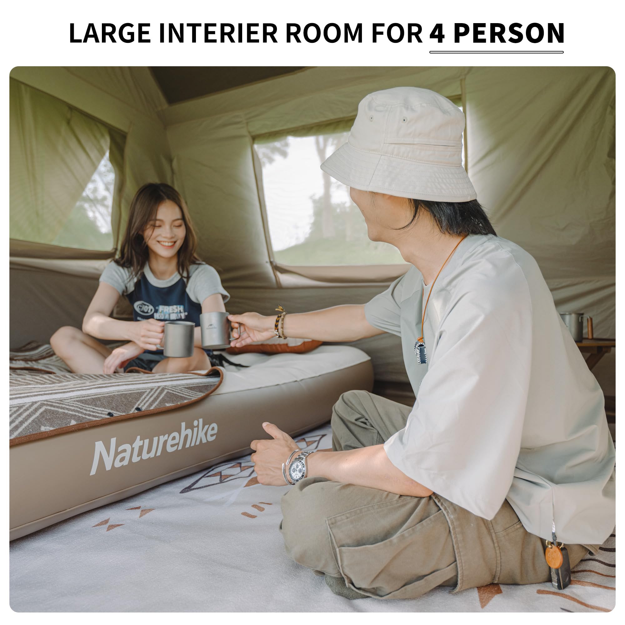 Naturehike Village camping tent snow skirt helps keep cold drafts out in winter conditions.