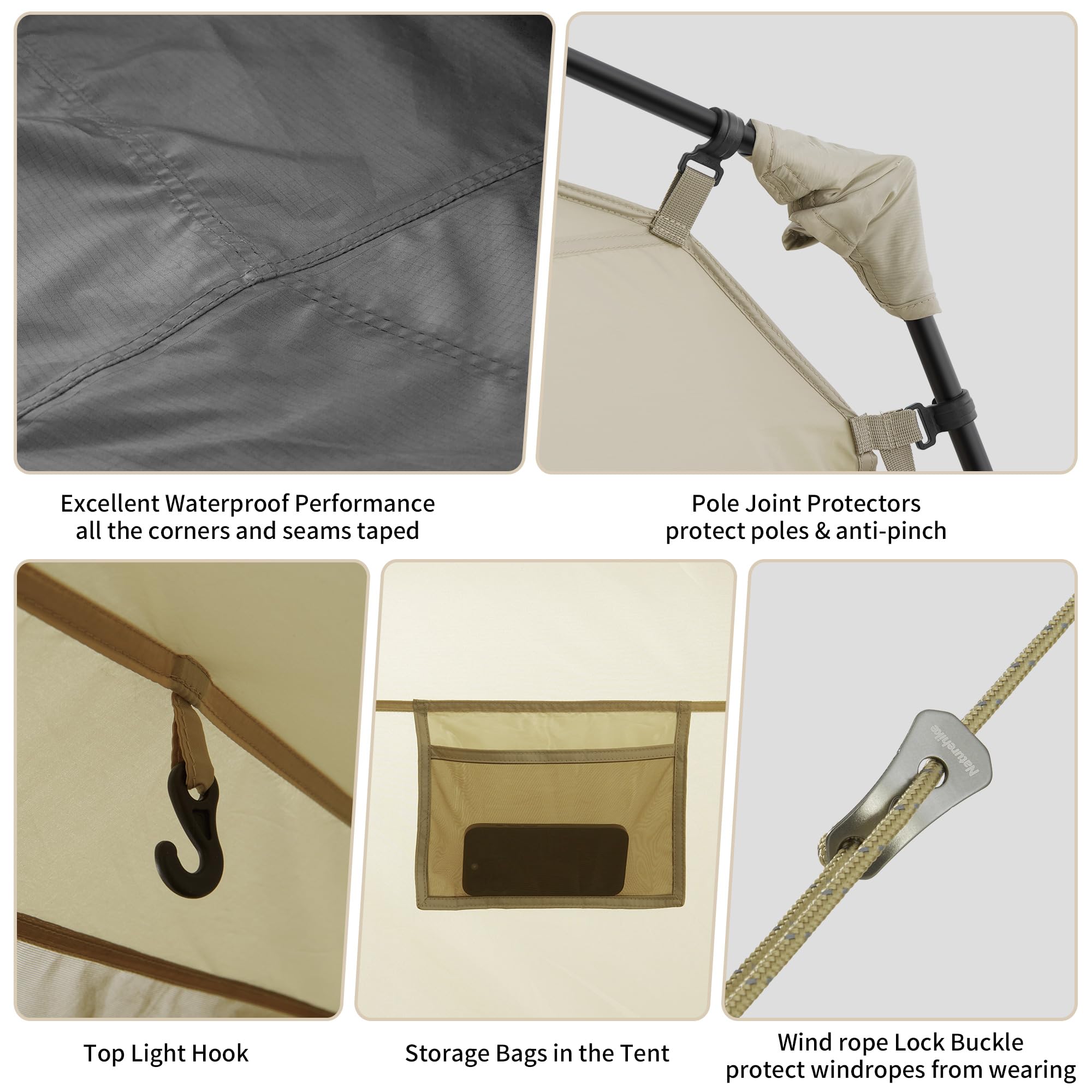 Naturehike Village camping tent ventilation windows promote fresh air during warm evenings.