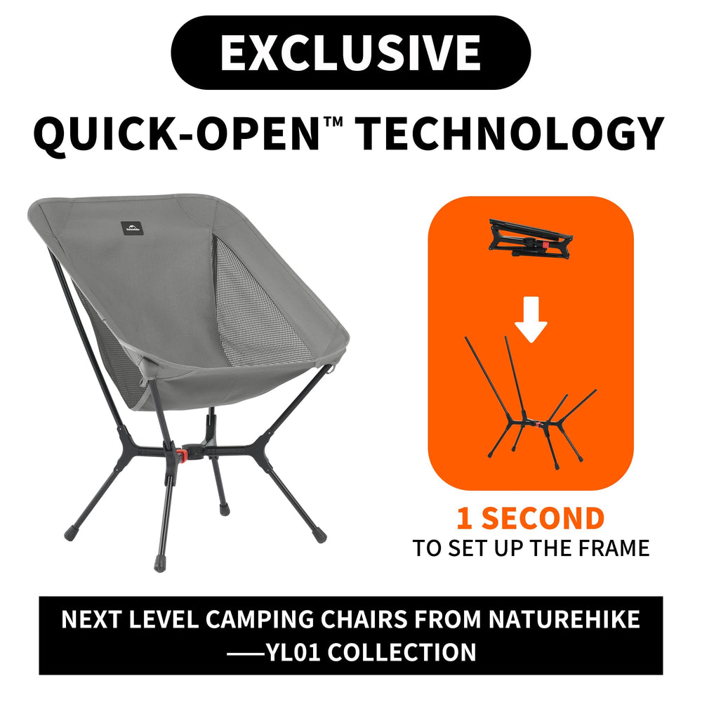 Naturehike YL01 moon-shaped seat with breathable mesh backrest for cool seating.