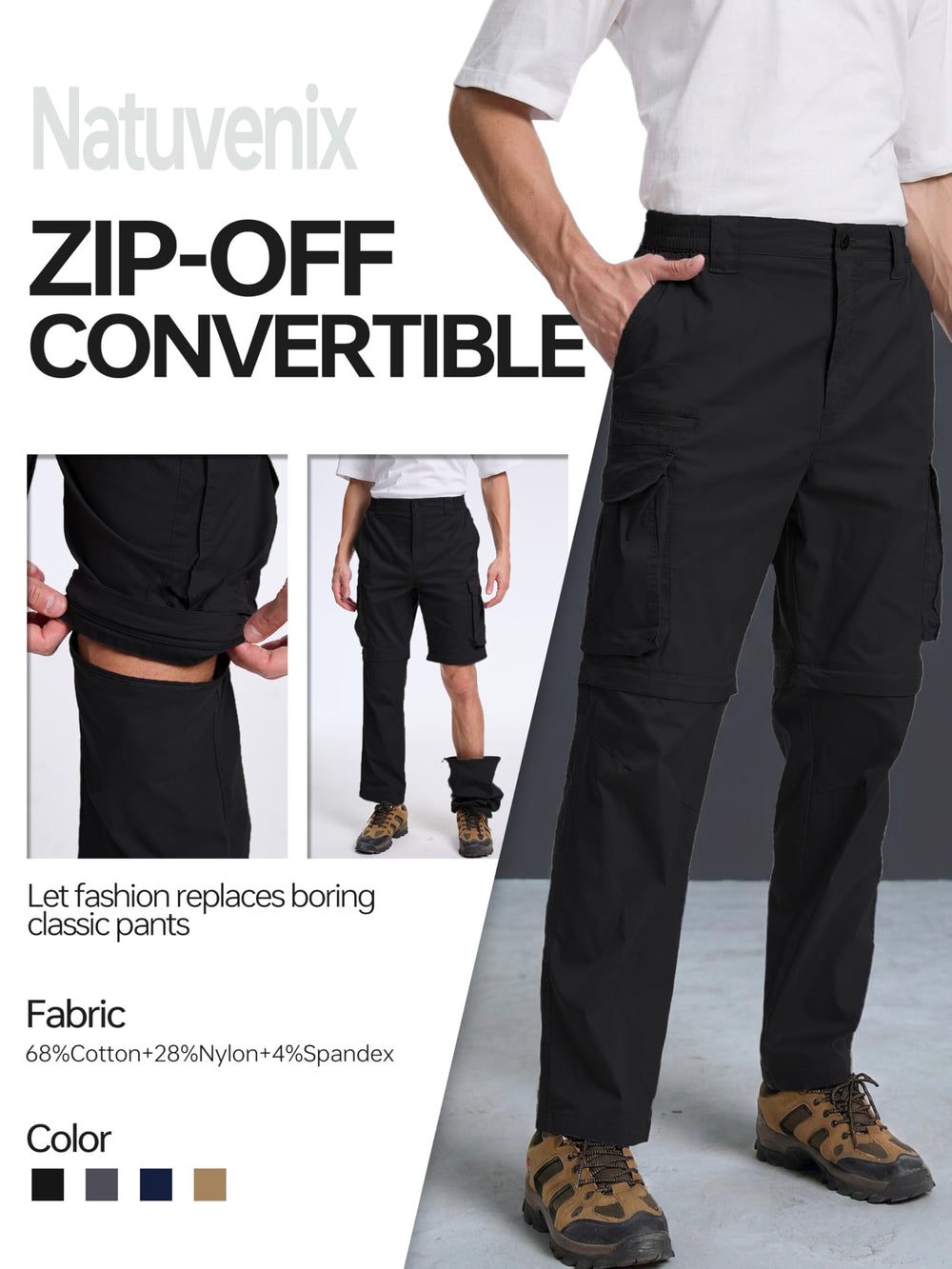 NATUVENIX hiking pants action shot shows versatility for outdoor adventures.