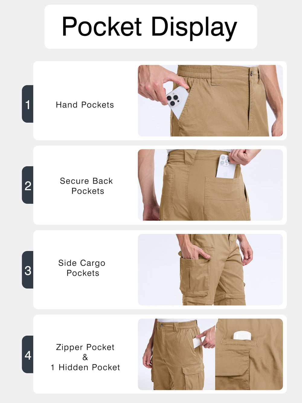 NATUVENIX Hiking Pants YKK zipper and button for durable performance.