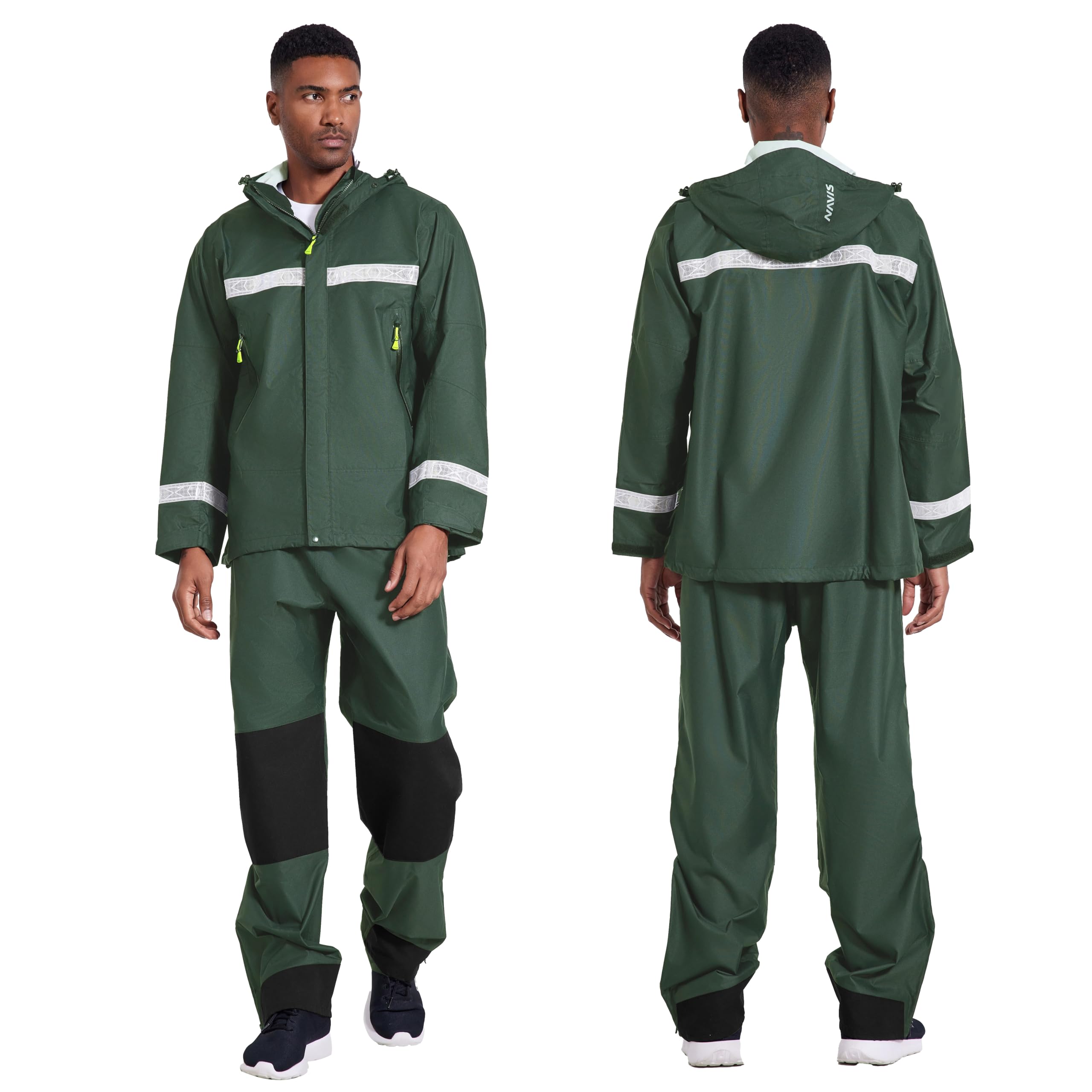 NAVIS MARINE elastic pants in dark green offer flexible movement in rain.