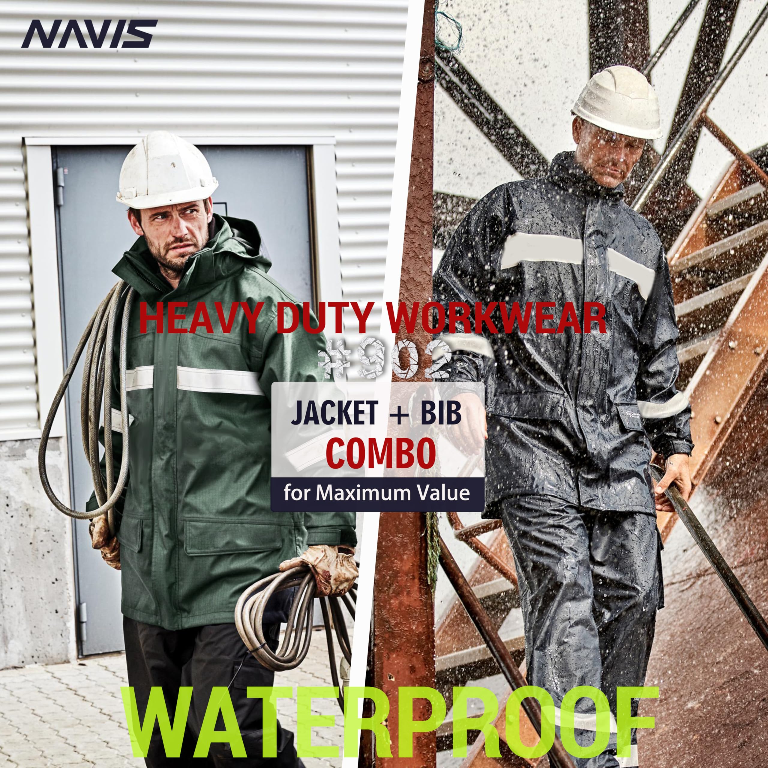 NAVIS MARINE rain suit reflective detail boosts visibility in low light.