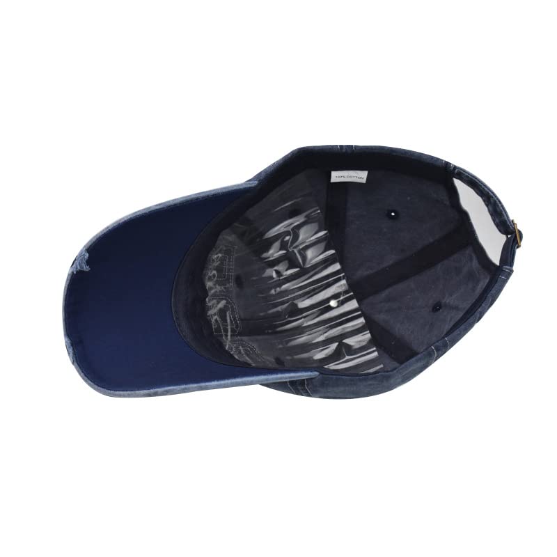 Unisex model wearing navy blue washed denim cap