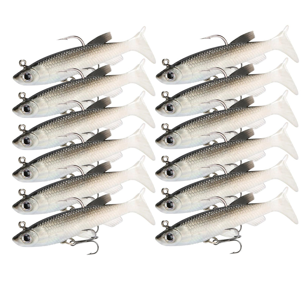 Nawaish soft fishing lure with realistic head and eyes for lifelike appeal.