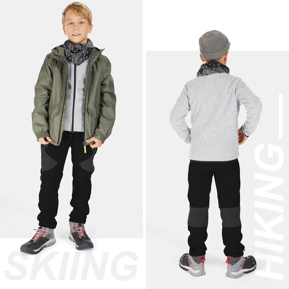 nayjury kids snow pants elastic-waist closeup: comfortable adjustable fit during active play