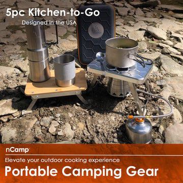nCamp Kitchen to Go fuel adapter enabling isobutane or propane compatibility