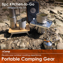 nCamp Kitchen to Go fuel adapter enabling isobutane or propane compatibility