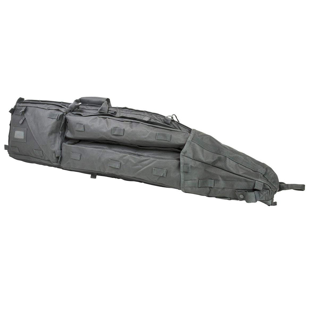 NcSTAR drag bag urban gray shows roomy main rifle compartment for secure transport