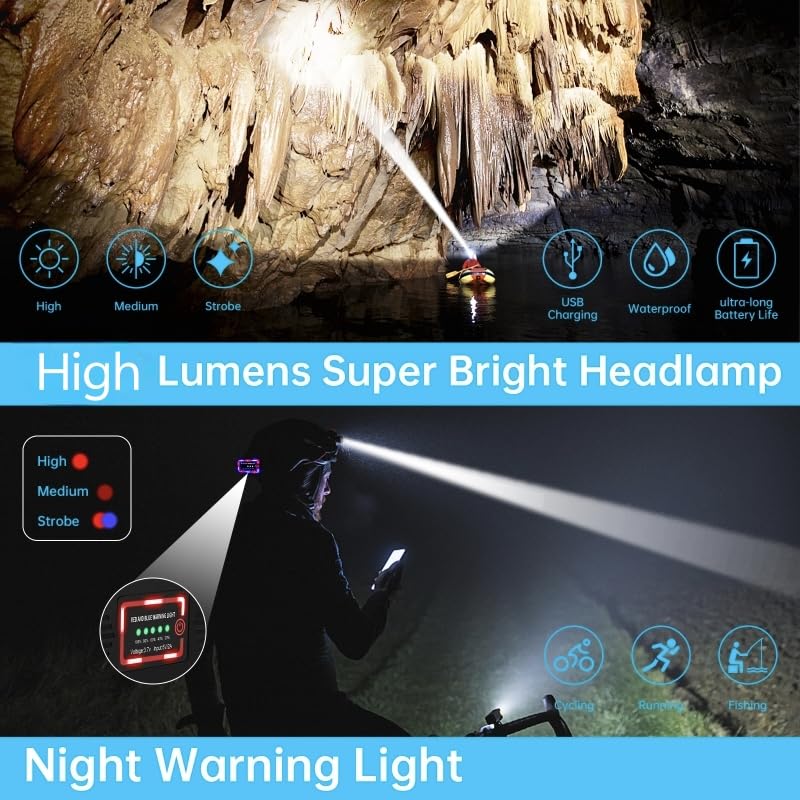 Ndeplis LED headlamp rear warning light clearly visible for outdoor awareness.