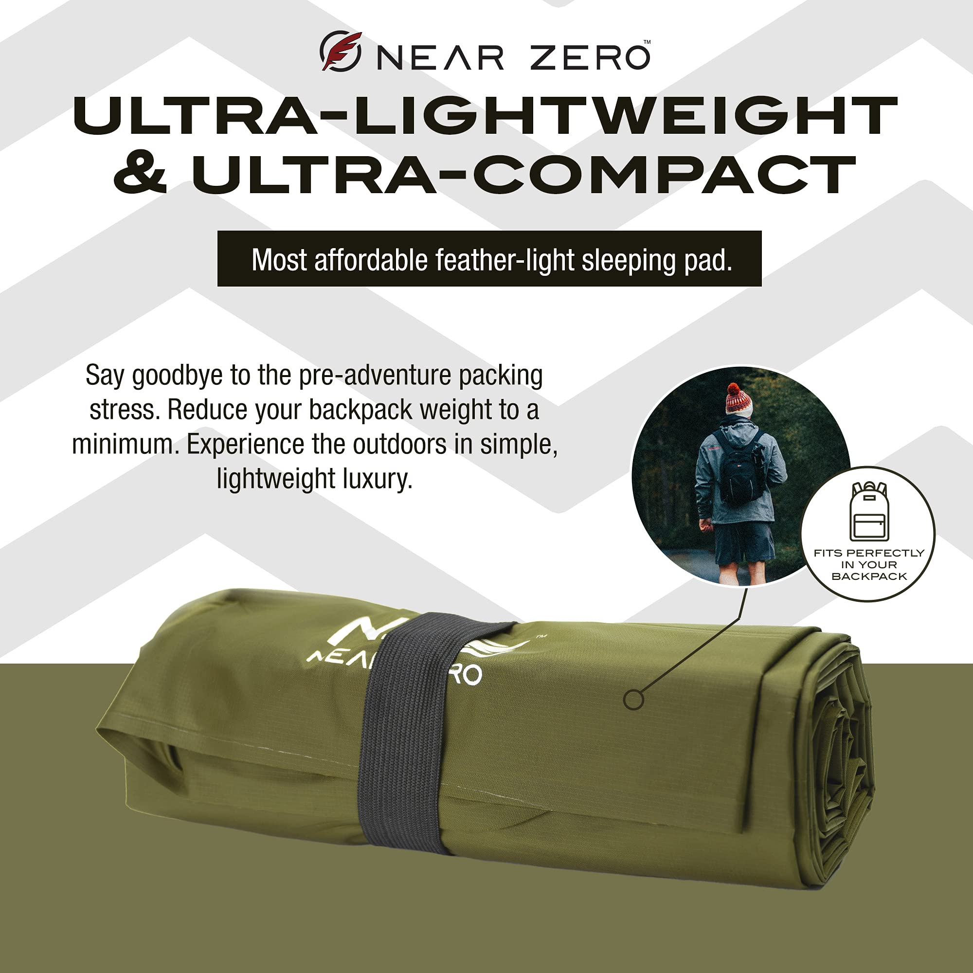 NEAR ZERO sleeping pad easy valve inflation for quick setup.