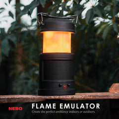 NEBO Big Poppy flame emulator providing soft ambient glow.