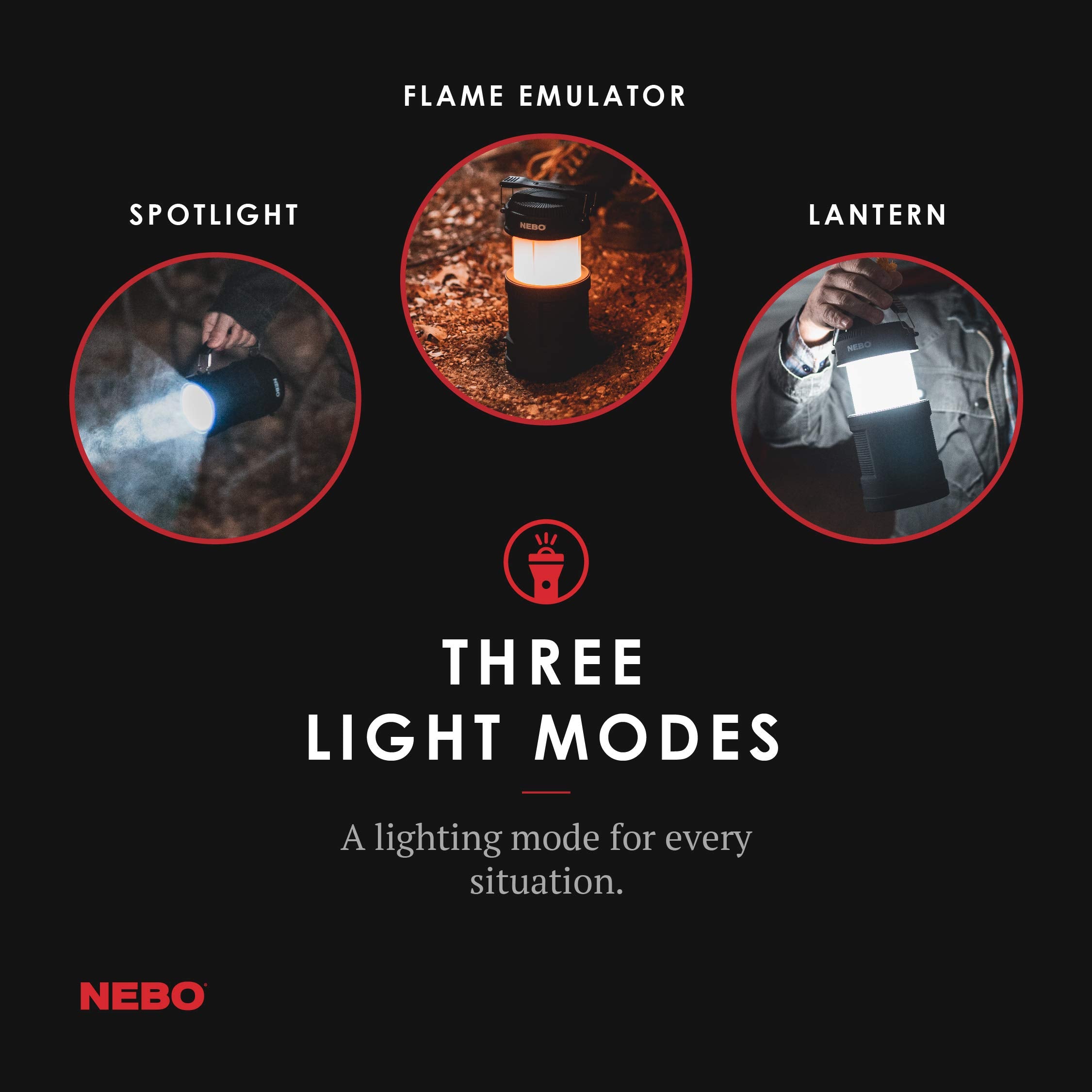 NEBO Big Poppy spotlight mode at 120 lumens for focused tasks.