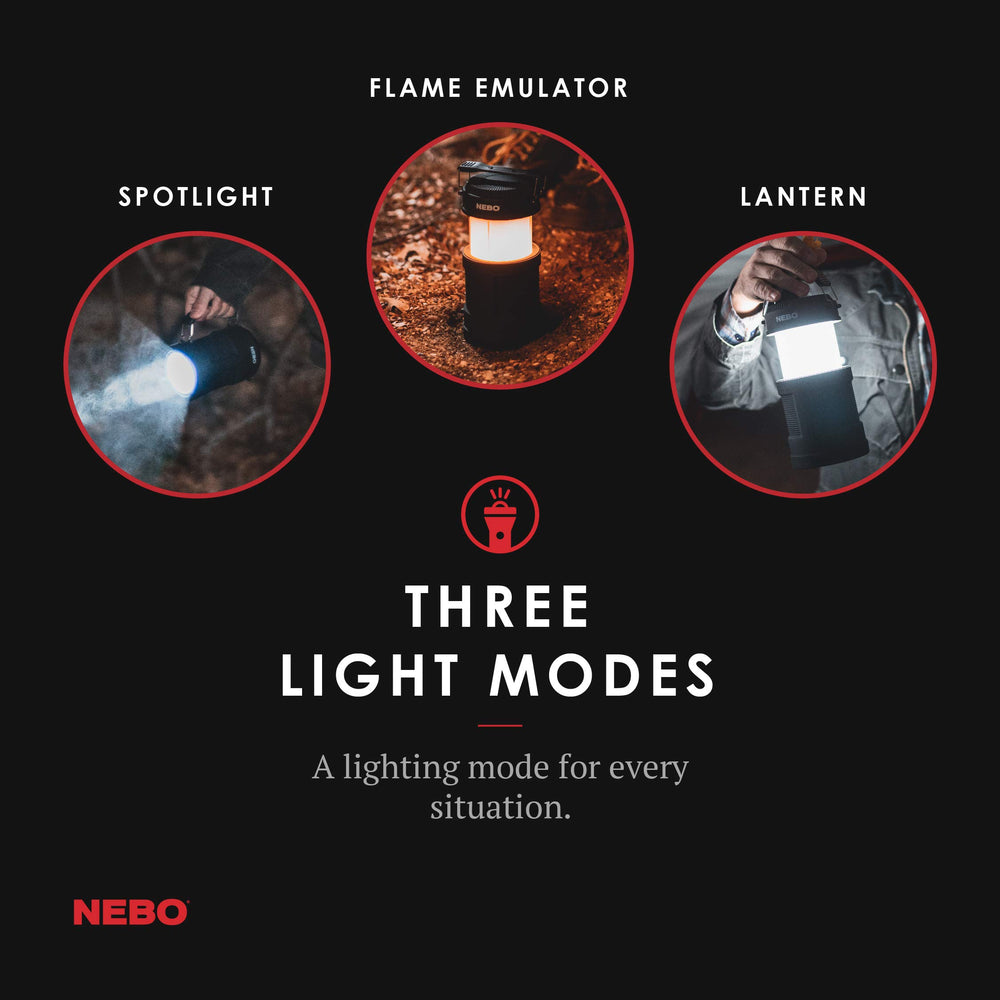 NEBO Big Poppy spotlight mode at 120 lumens for focused tasks.