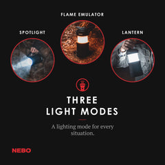 NEBO Big Poppy spotlight mode at 120 lumens for focused tasks.