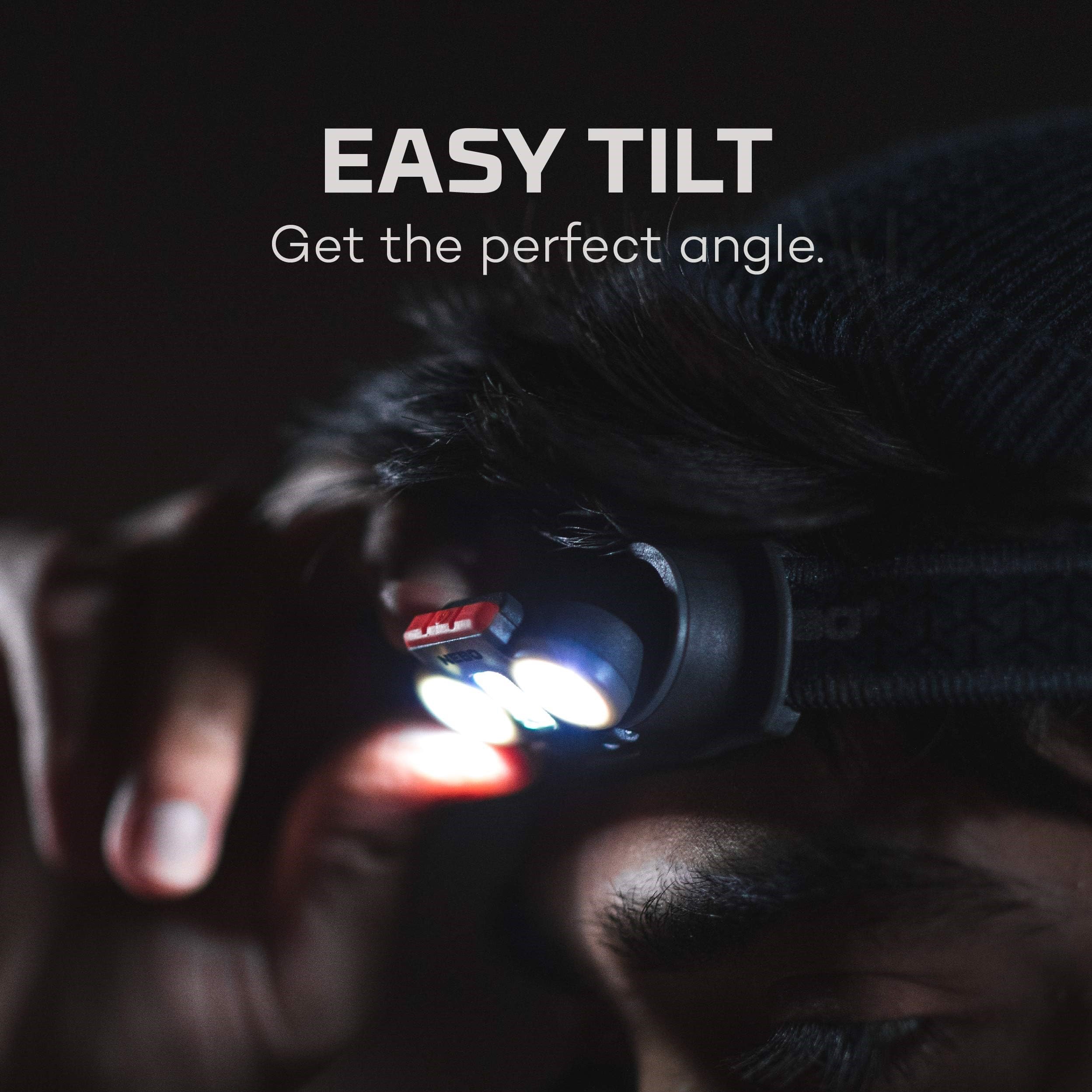 NEBO Einstein headlamp in outdoor use for compact, reliable backpacking lighting.
