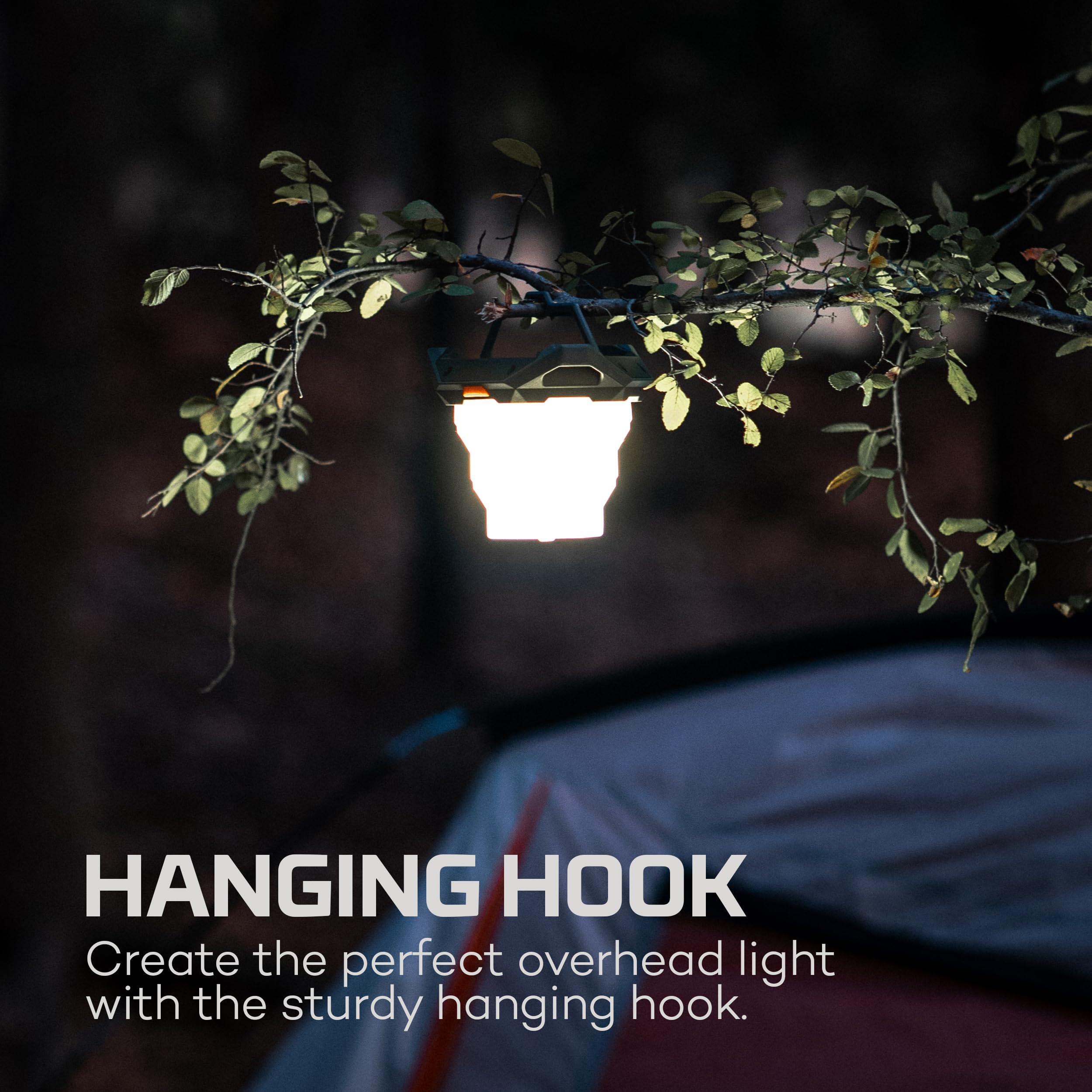 NEBO Galileo Air built-in folding hook for hands-free hanging.