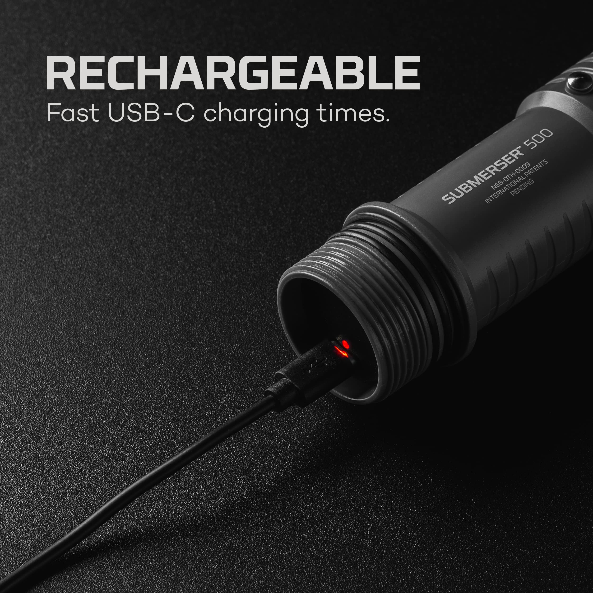 USB-C rechargeable battery with 20 ft nylon rope for Submerser 500