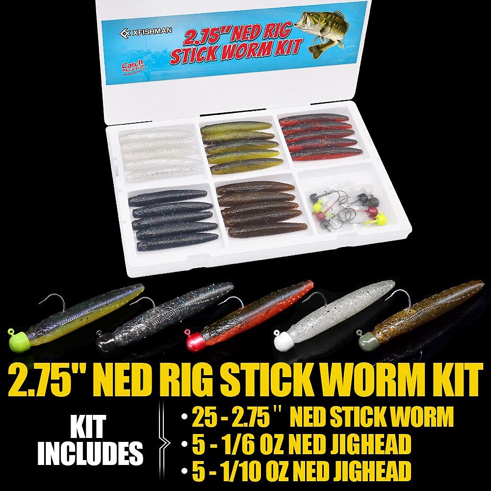 Kit contents close-up – jigheads and worms