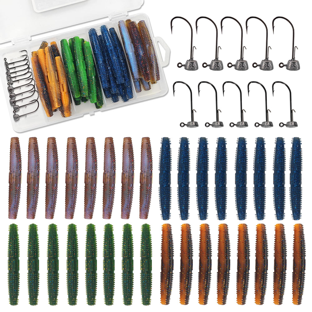 Ned Rig soft plastics bass fishing kit with lure sticks and jig heads
