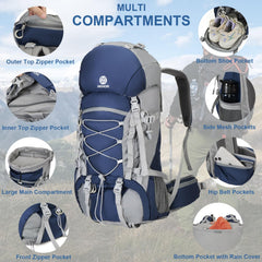 NEHOR 60L hiking backpack back panel provides breathable comfort with 3D sponge padding