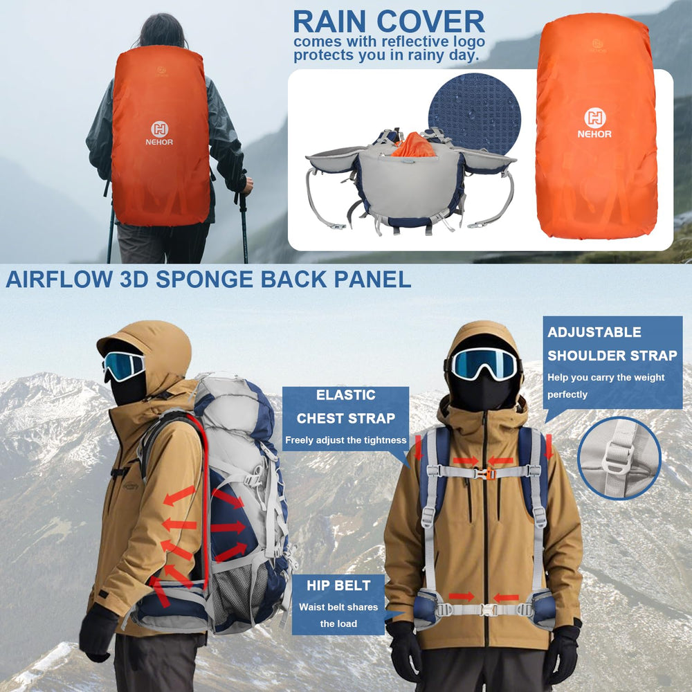 NEHOR 60L hiking backpack compartments keep gear organized across 10 slots