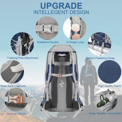 NEHOR 60L hiking backpack dimensions 21.5 x 11.8 x 8 inches for a compact fit