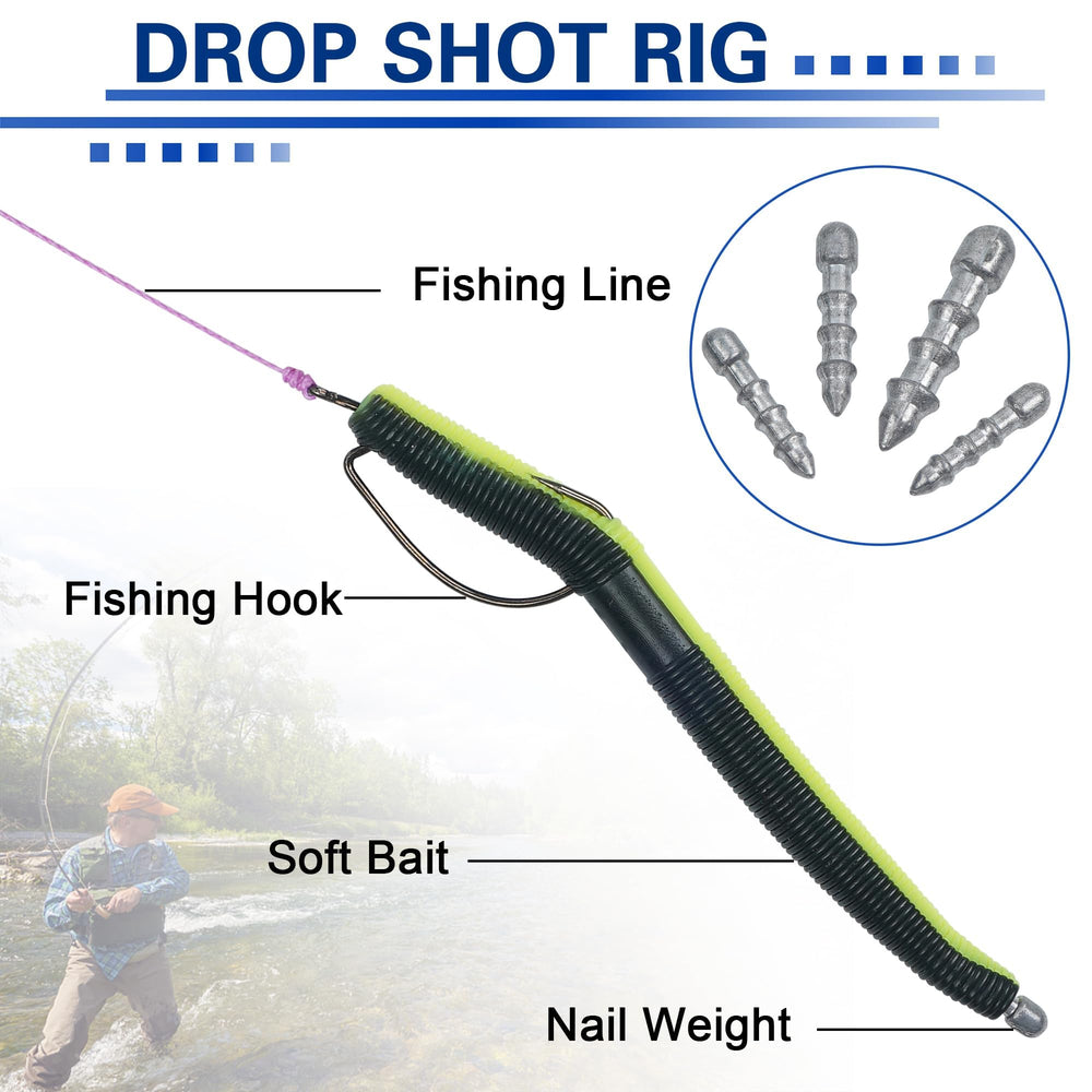 Neko rig and wacky rig using nail weights