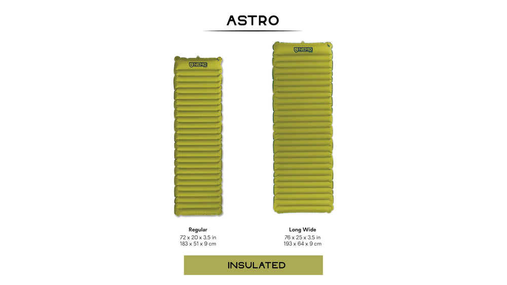 Nemo Astro sleeping pad regular three point five inch thickness smooths uneven ground