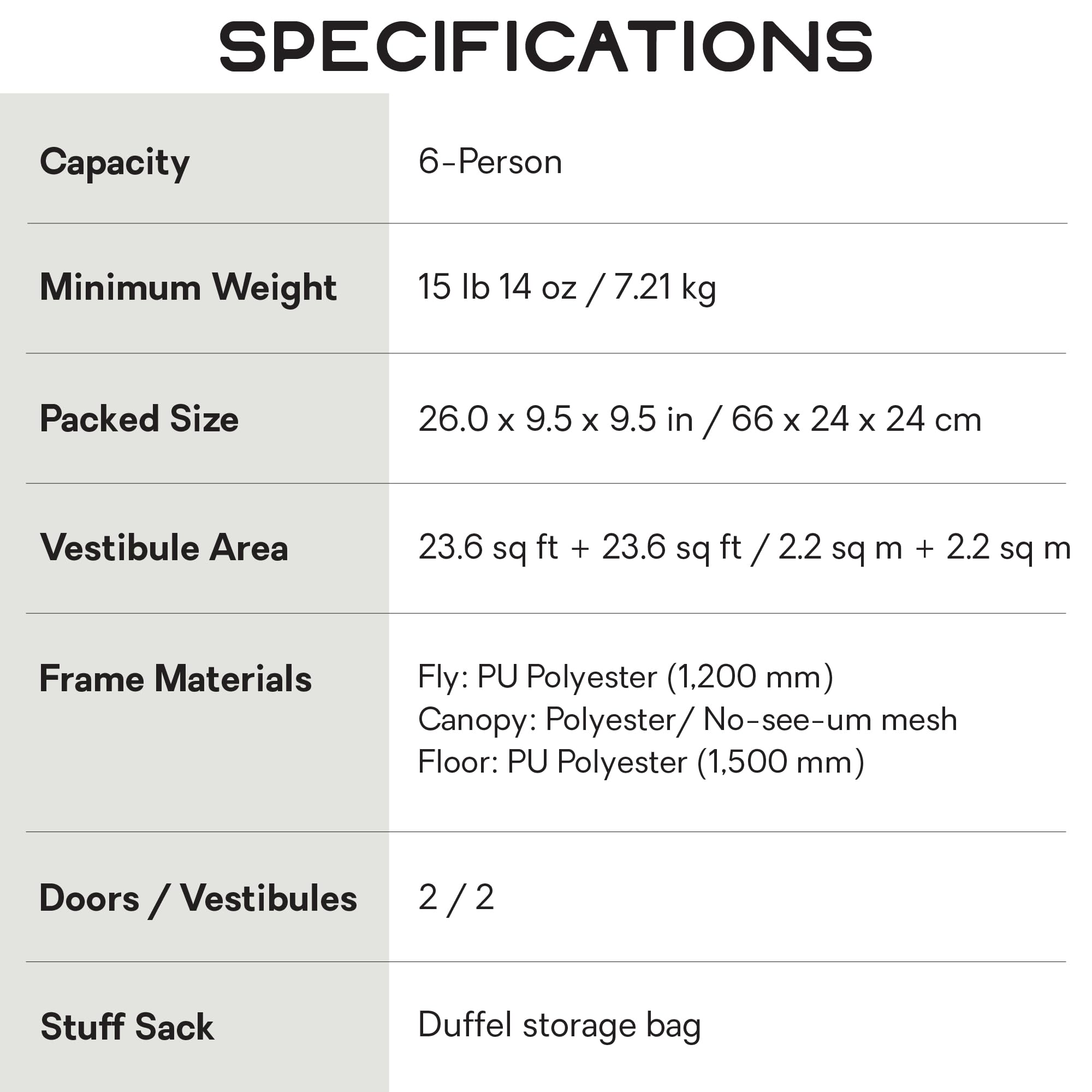 NEMO Aurora Highrise aluminum poles and durable fabrics.
