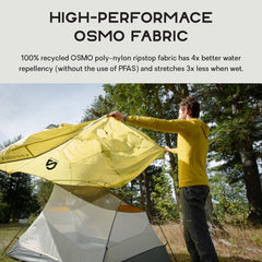 NEMO Dagger OSMO Birch Bud vestibule showing extra gear storage
