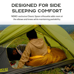 NEMO Disco Blanket-Fold draft-collar image highlights cozy draft-blocking collar that adapts to heat needs.