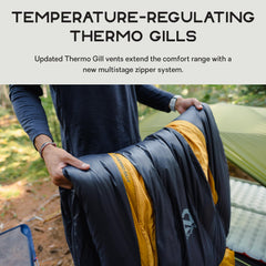 NEMO Disco Endless Promise Blanket Fold draft collar blocks cold air while venting heat.