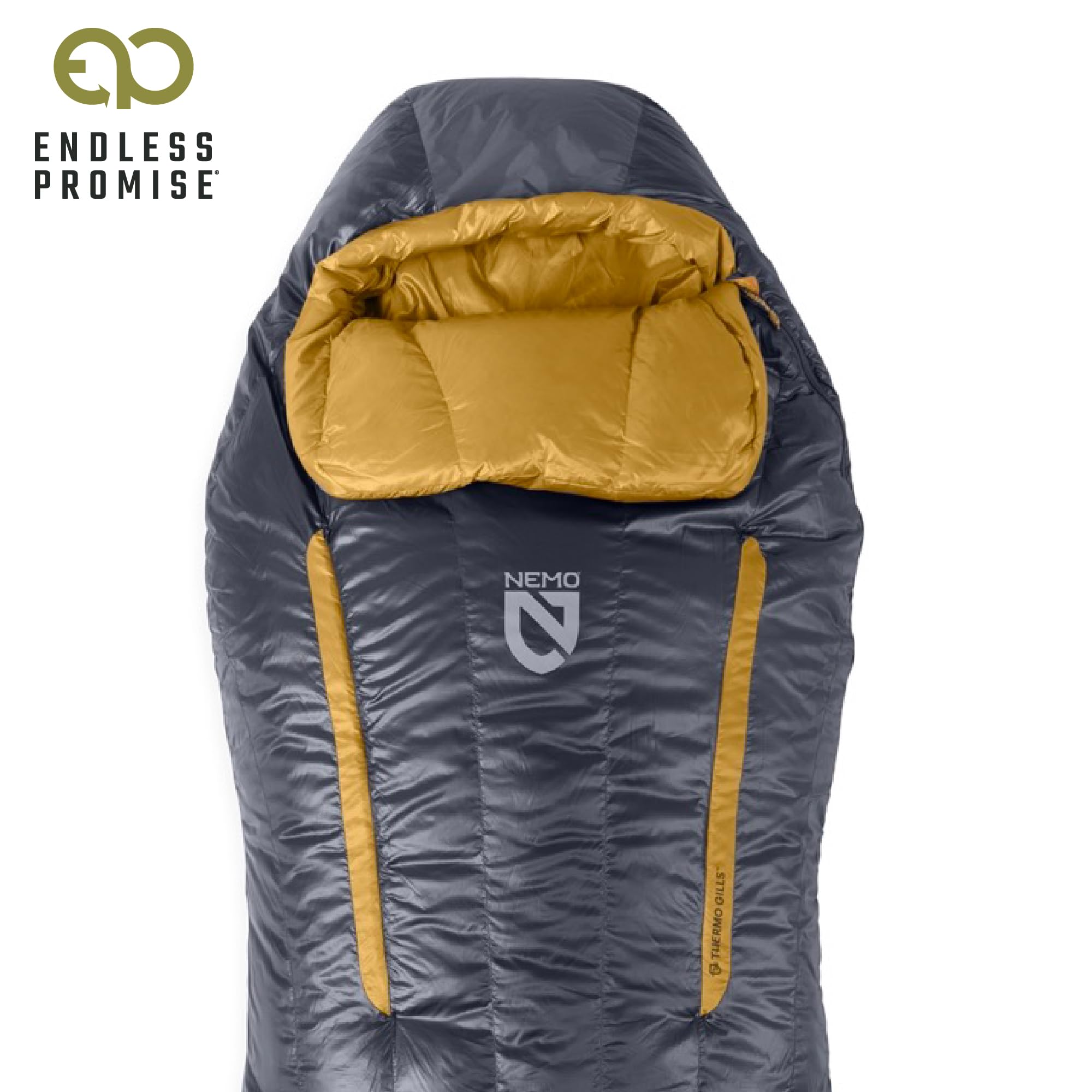 NEMO Disco Endless Promise 650 FP hydrophobic down delivers warmth even in damp conditions.
