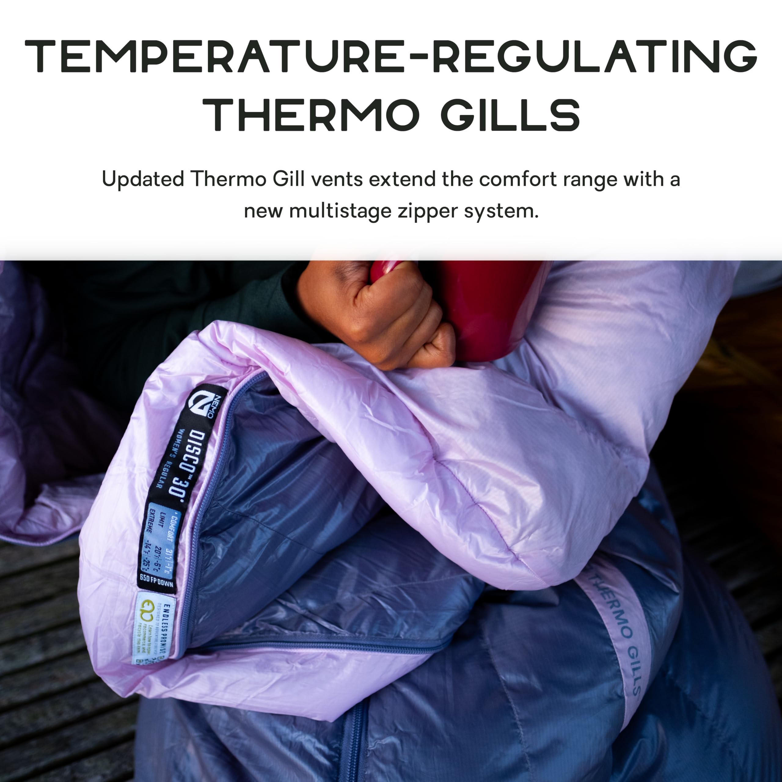 NEMO Disco RDS-down-insulation shows premium warmth from certified down in durable construction.