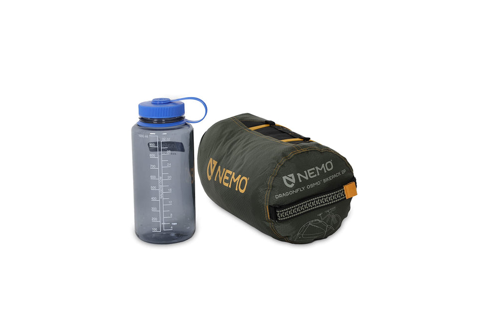 Nemo Dragonfly OSMO packed size demonstrates ultra-compact bikepacking.
