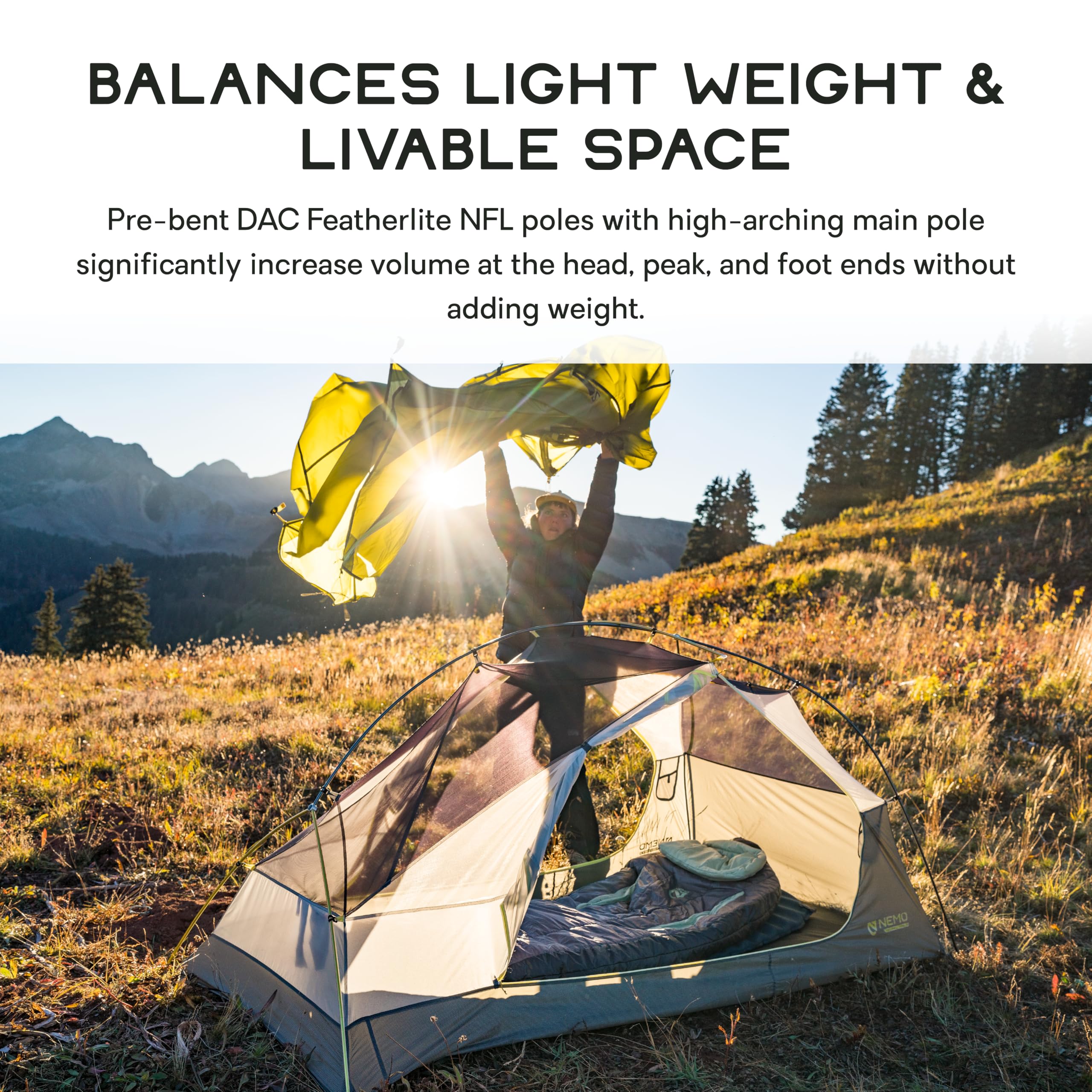 NEMO Dragonfly OSMO tent color-coded setup simplifies pitching and assembly.