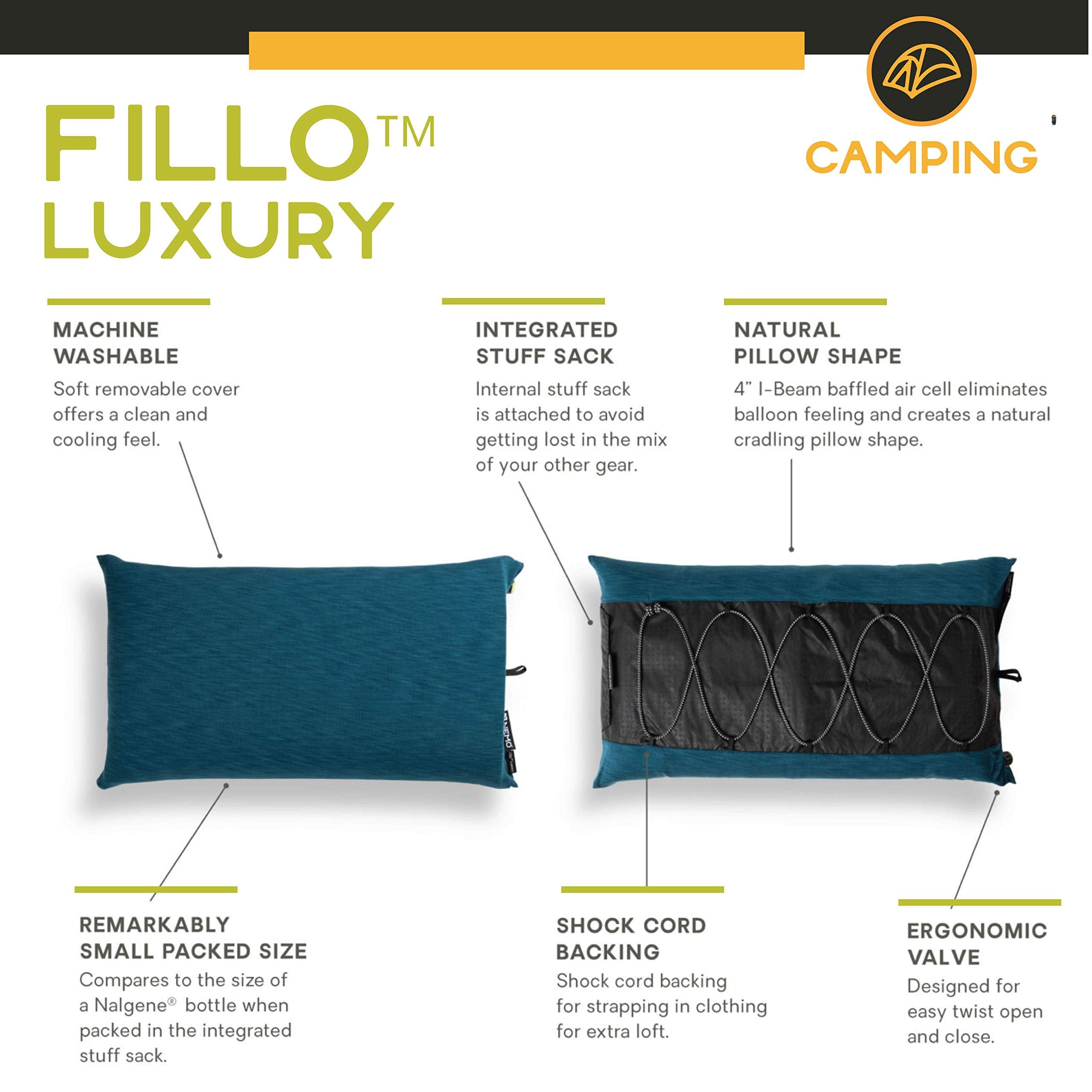 Nemo Fillo Luxury Pillow baffled air cell maintains shape for stable support