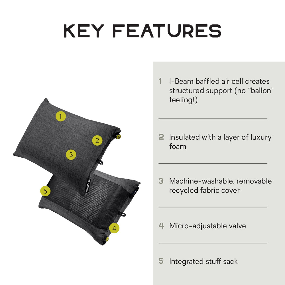 Nemo Fillo pillow shows 3-inch I-beam air cell for weightless head support