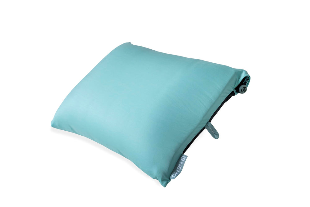 Nemo Fillo pillow in integrated stuff sack for ultra-compact camping carry.