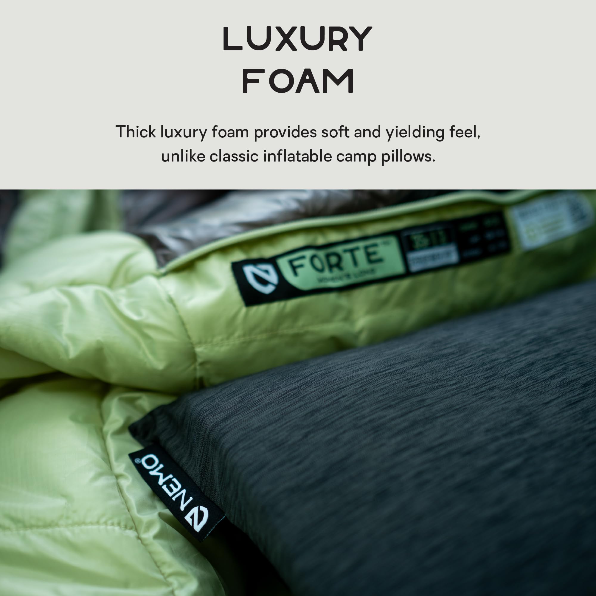 Nemo Fillo Wide Pillow height adjustable via shock cord lacing.