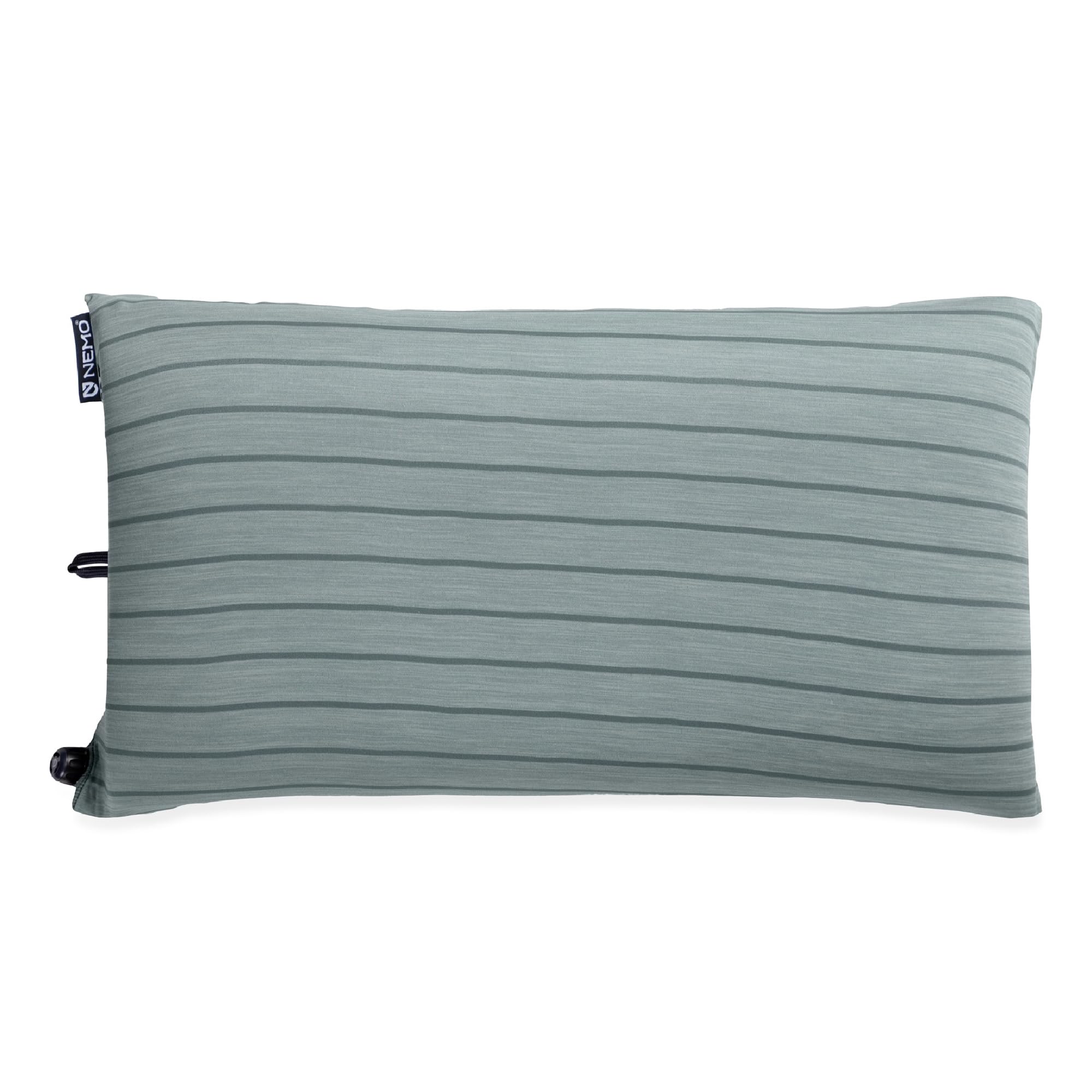 Nemo Fillo Wide Pillow with integrated stuff sack for compact packing.