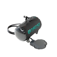 Nemo Helio 11L tank on ground provides stable outdoor shower pressure.